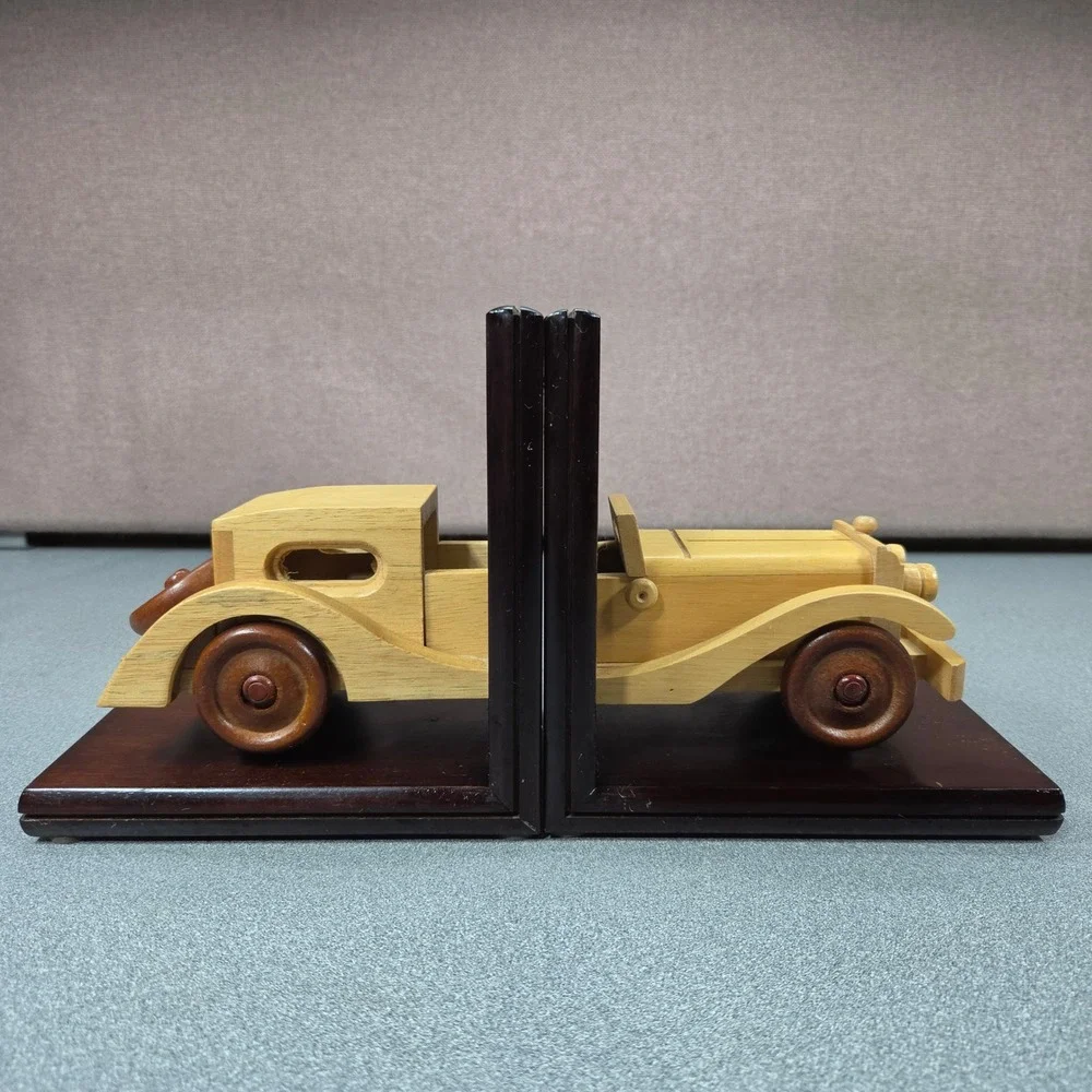 Bugatti 41 Royale Wooden Bookends Brown Excellent Vintage Classic Car